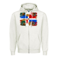 Oatmeal Heather Mexican and Puerto Rico Flag Zipper Hoodie - texasbilliewilder