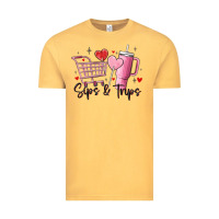 Vintage Mustard sips & trips target inspired stanley Vintage Tee - MaliasSmallBusiness