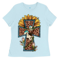 Baby Blue leopard cross  sunflower Ladies Tee - JahusDesignShop