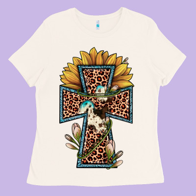 Leopard Cross  Sunflower Ladies Tee Designed By Jahusdesignshop