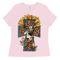 Bubblegum Pink leopard cross  sunflower Ladies Tee - JahusDesignShop