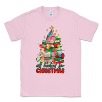 Bubblegum Pink christmas book tree Classic Tee - MaliasSmallBusiness