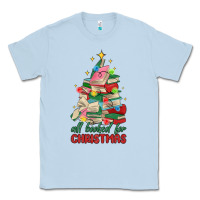 Dusty Blue christmas book tree Classic Tee - MaliasSmallBusiness