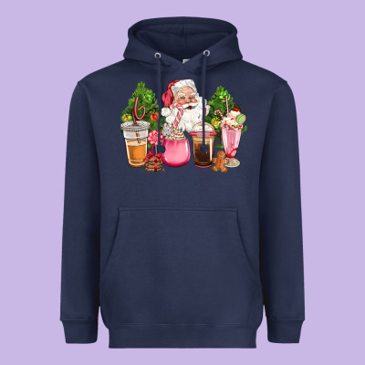 Pink Christmas Santa Coffe Cups Heavyweight Hoodie Designed By Cowgirlartshop