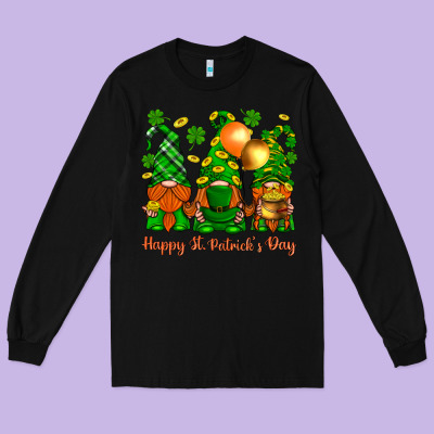 Happy St. Patricks Day With Gnomies Long Sleeve Tee Designed By Bundleandbundleshop