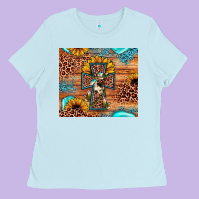 Leopard Cross Sunflower Ladies Tee Designed By Jahusdesignshop