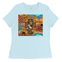Baby Blue leopard cross sunflower Ladies Tee - JahusDesignShop