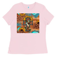 Bubblegum Pink leopard cross sunflower Ladies Tee - JahusDesignShop