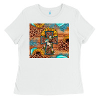 White leopard cross sunflower Ladies Tee - JahusDesignShop