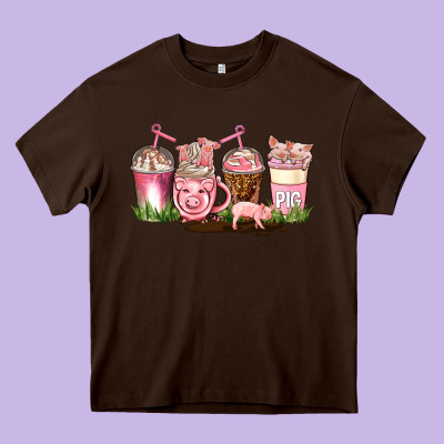 Pig Coffee Cups Heavy Core Tee Designed By Adodesignshop