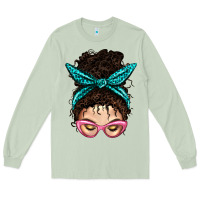 Matcha Messy Curly Bun Mom With Leopard Bandana Long Sleeve Tee - BundleAndBundleShop