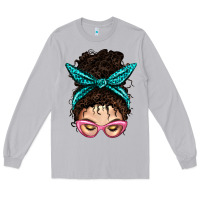 Moon Dust Messy Curly Bun Mom With Leopard Bandana Long Sleeve Tee - BundleAndBundleShop