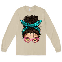 Mushroom Messy Curly Bun Mom With Leopard Bandana Long Sleeve Tee - BundleAndBundleShop
