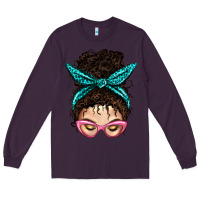 Plum Messy Curly Bun Mom With Leopard Bandana Long Sleeve Tee - BundleAndBundleShop