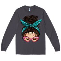 Smoke Messy Curly Bun Mom With Leopard Bandana Long Sleeve Tee - BundleAndBundleShop