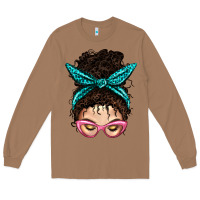 Toasted Coconut Messy Curly Bun Mom With Leopard Bandana Long Sleeve Tee - BundleAndBundleShop
