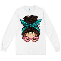 White Messy Curly Bun Mom With Leopard Bandana Long Sleeve Tee - BundleAndBundleShop