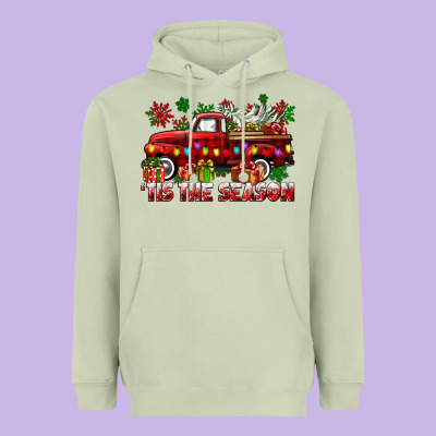 Tis The Season Christmas Truck Heavyweight Hoodie Designed By Cowgirlartshop