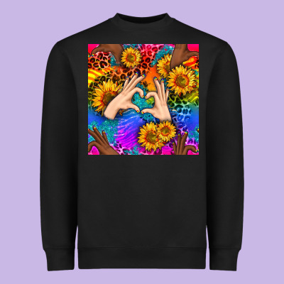 Heart And Sunflowers With Neon Leopard Patterns Heavyweight Sweatshirt Designed By Bundleandbundleshop
