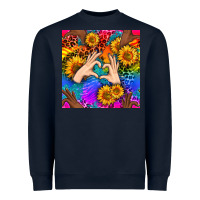 Navy Heart And Sunflowers With Neon Leopard Patterns Heavyweight Sweatshirt - BundleAndBundleShop