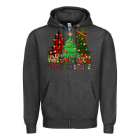 Charcoal Heather merry christmas trees Zipper Hoodie - NancyCooperArtShop