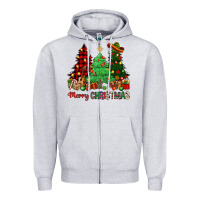 Heather Grey merry christmas trees Zipper Hoodie - NancyCooperArtShop