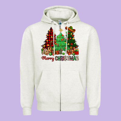 Merry Christmas Trees Zipper Hoodie Designed By Nancycooperartshop