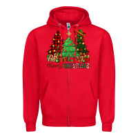 Red merry christmas trees Zipper Hoodie - NancyCooperArtShop