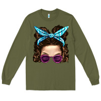 Army Green Messy Bun Mom And Pink Leopard Sunglasses Long Sleeve Tee - BundleAndBundleShop
