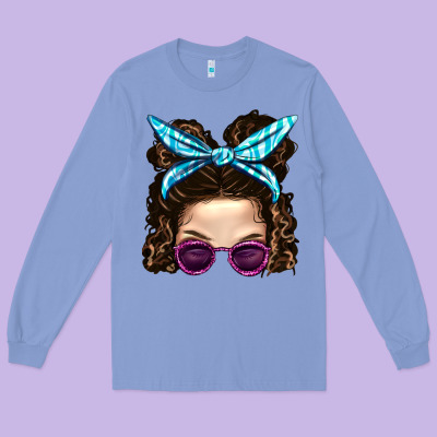 Messy Bun Mom And Pink Leopard Sunglasses Long Sleeve Tee Designed By Bundleandbundleshop