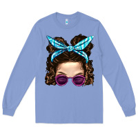 Colony Blue Messy Bun Mom And Pink Leopard Sunglasses Long Sleeve Tee - BundleAndBundleShop