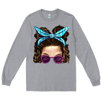 Heather Grey Messy Bun Mom And Pink Leopard Sunglasses Long Sleeve Tee - BundleAndBundleShop