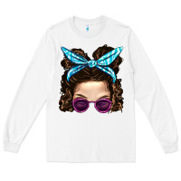 White Messy Bun Mom And Pink Leopard Sunglasses Long Sleeve Tee - BundleAndBundleShop