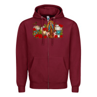 Burgundy Lady of Guadalupe Coffee Cups Zipper Hoodie - texasbilliewilder