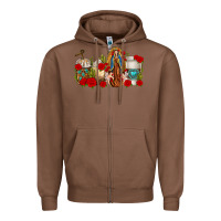 Chestnut Lady of Guadalupe Coffee Cups Zipper Hoodie - texasbilliewilder