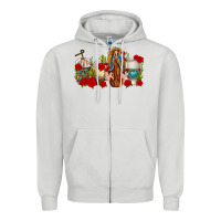 Dove Grey Lady of Guadalupe Coffee Cups Zipper Hoodie - texasbilliewilder
