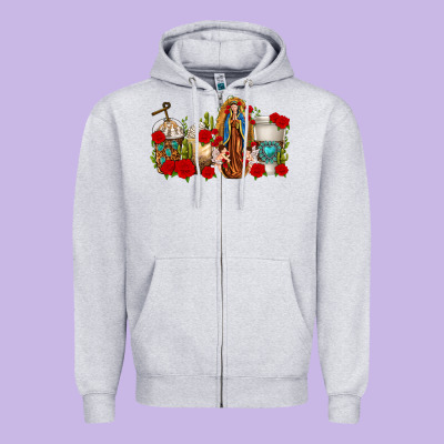 Lady Of Guadalupe Coffee Cups Zipper Hoodie Designed By Texasbilliewilder
