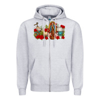 Heather Grey Lady of Guadalupe Coffee Cups Zipper Hoodie - texasbilliewilder