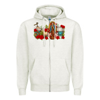 Oatmeal Heather Lady of Guadalupe Coffee Cups Zipper Hoodie - texasbilliewilder