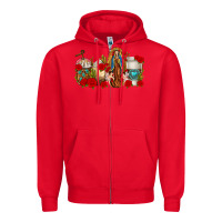Red Lady of Guadalupe Coffee Cups Zipper Hoodie - texasbilliewilder