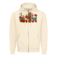 Sandshell Lady of Guadalupe Coffee Cups Zipper Hoodie - texasbilliewilder