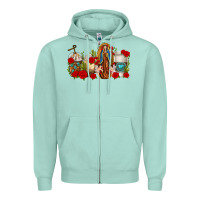 Seafoam Lady of Guadalupe Coffee Cups Zipper Hoodie - texasbilliewilder
