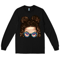 Black Messy Bun Mom And Glitter Glasses Long Sleeve Tee - BundleAndBundleShop