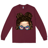 Burgundy Messy Bun Mom And Glitter Glasses Long Sleeve Tee - BundleAndBundleShop