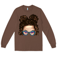 Chestnut Messy Bun Mom And Glitter Glasses Long Sleeve Tee - BundleAndBundleShop