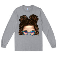 Heather Grey Messy Bun Mom And Glitter Glasses Long Sleeve Tee - BundleAndBundleShop