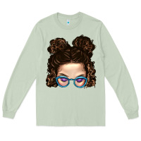 Matcha Messy Bun Mom And Glitter Glasses Long Sleeve Tee - BundleAndBundleShop