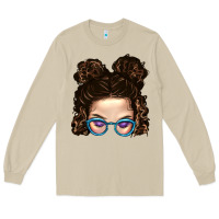 Mushroom Messy Bun Mom And Glitter Glasses Long Sleeve Tee - BundleAndBundleShop