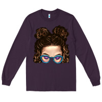 Plum Messy Bun Mom And Glitter Glasses Long Sleeve Tee - BundleAndBundleShop