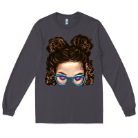 Smoke Messy Bun Mom And Glitter Glasses Long Sleeve Tee - BundleAndBundleShop